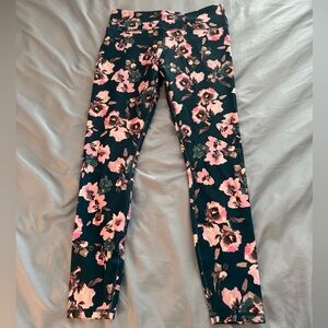 Fabletics Powerhold Women’s Floral Leggings - Pink and Teal